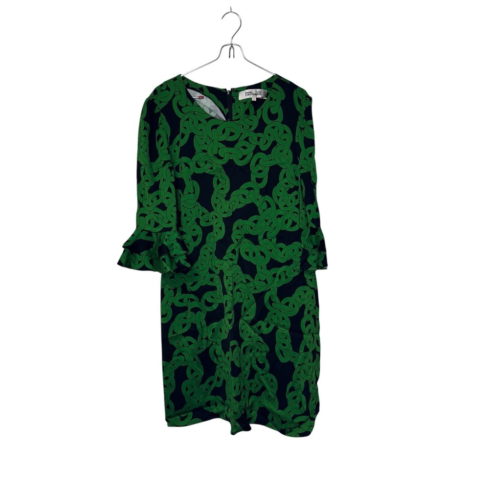 Diane von Furstenberg‎ Women's Dress Louise Chain Mini Shift Career Green Medium